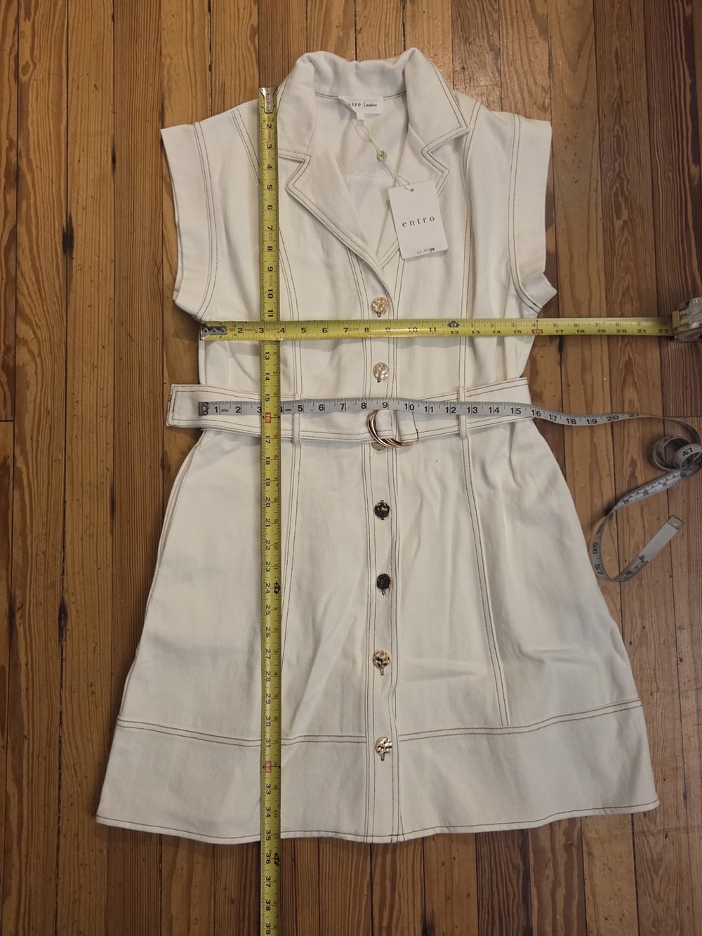 entro Cream Button-Front Belted Sleeveless Dress - Picture 7 of 7